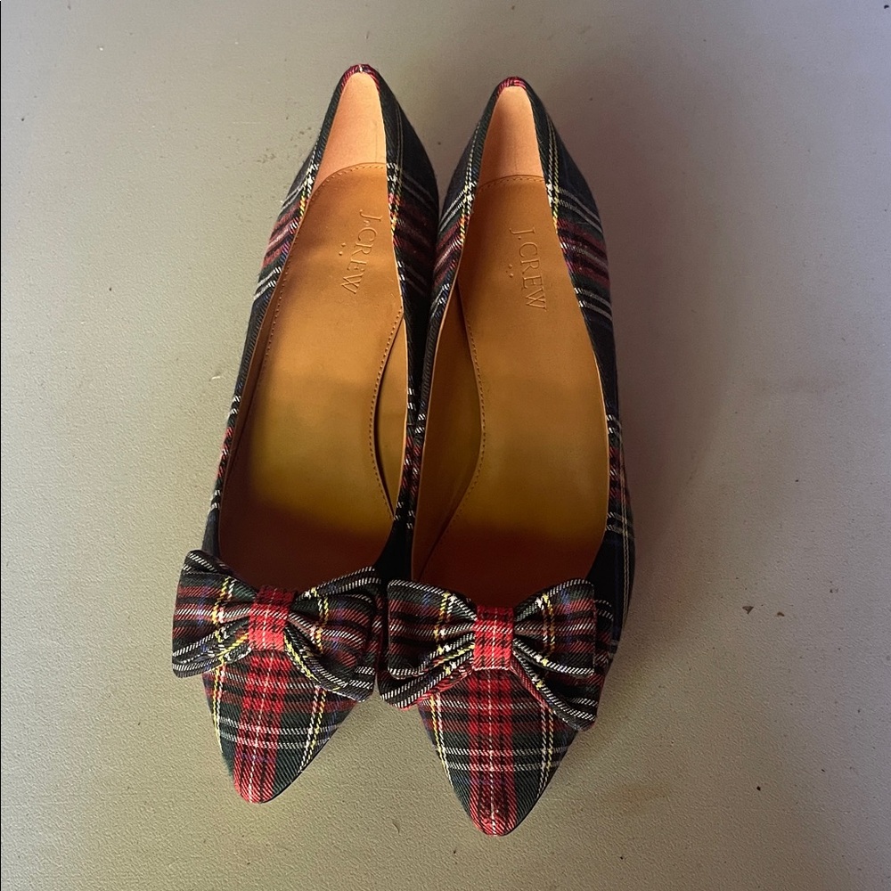 J. Crew Plaid Flats with Bow - Red, Black, and White